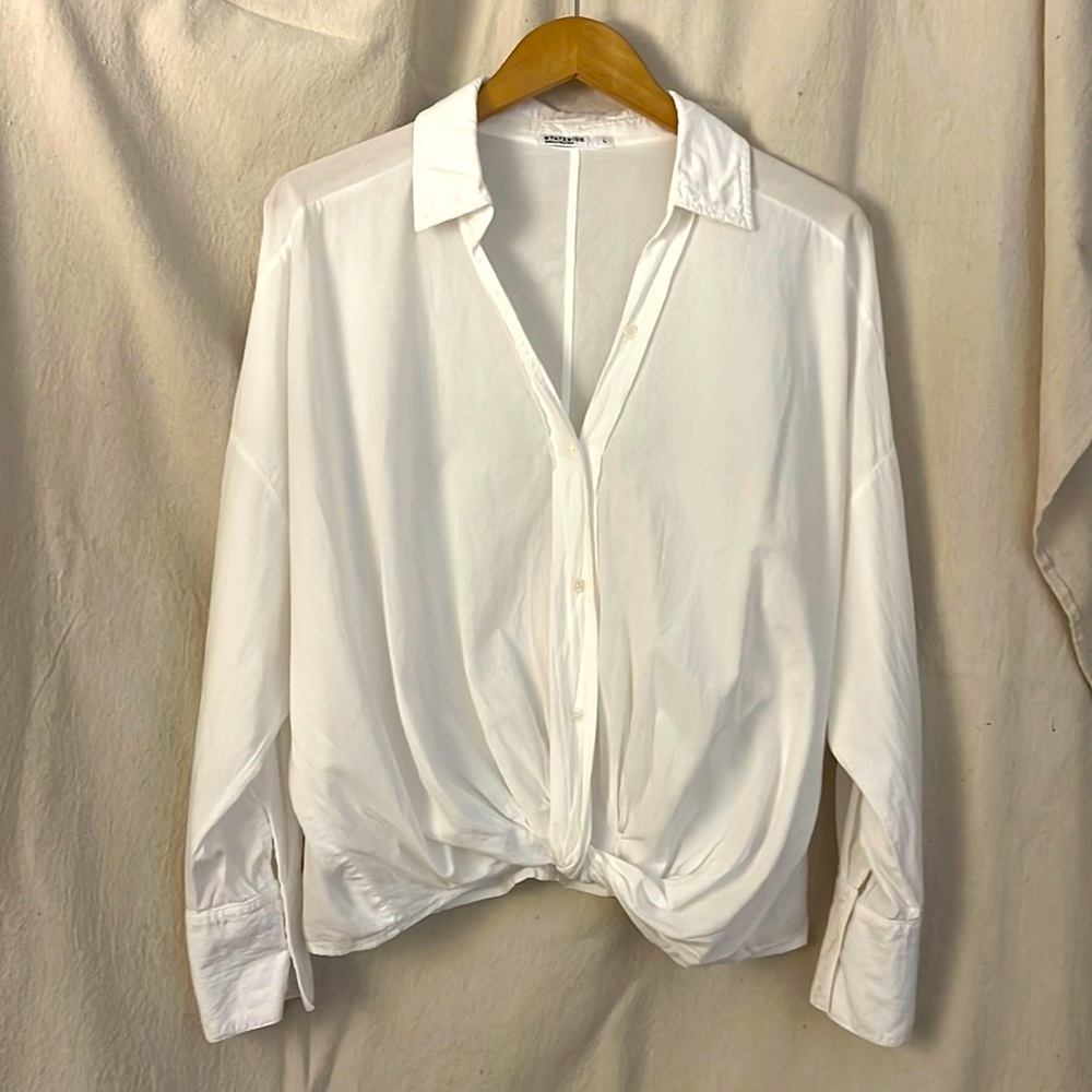 Stateside white poplin twist bottom shirt